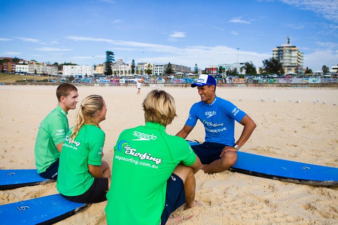 Surfing Lessons on Sydney's Bondi Beach - Stop 1 at Lets Go Surfing: fitting you fast and teaching you how to move
