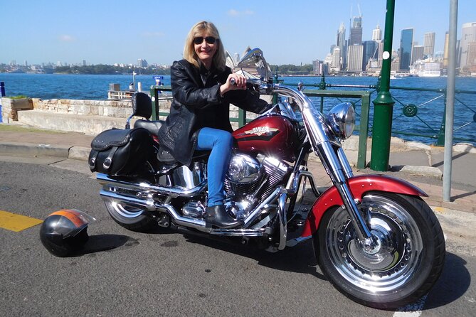 The 3 Bridges Harley Tour - see the main iconic bridges of Sydney on a Harley - Sydney Harbour Bridge: riding over, then stopping for skyline photos